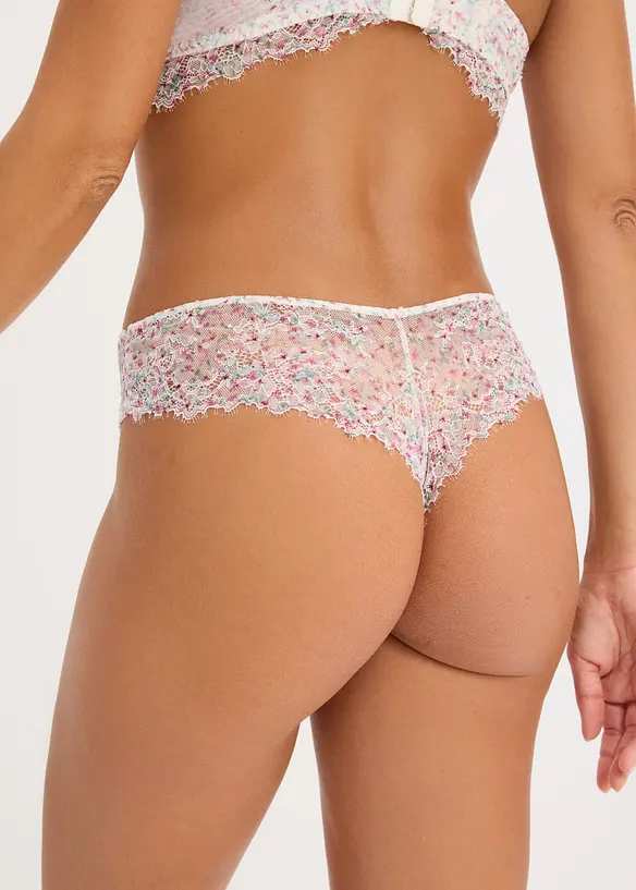 Braziliantrosa med blomm&ouml;nstrad spets 2-pack, bonprix