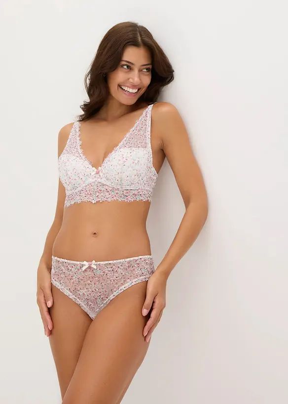 Braziliantrosa med blomm&ouml;nstrad spets 2-pack, bonprix