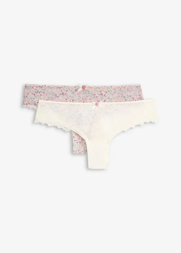 Braziliantrosa med blomm&ouml;nstrad spets 2-pack, bonprix