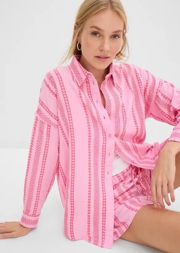 Skjortblus av luftig muslin, bonprix