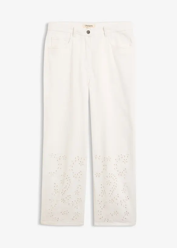 Twillbyxa med h&ouml;g midja och avkortade, vida ben, bonprix