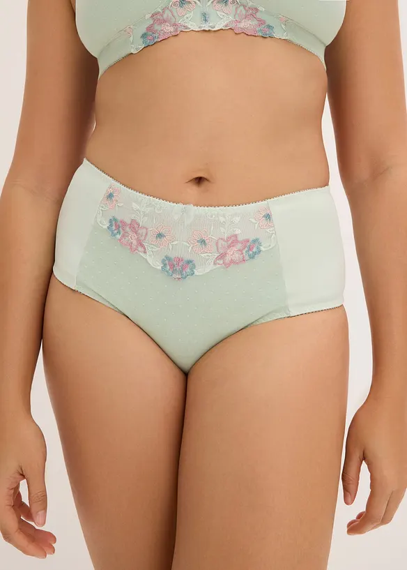 Trosa med skirt broderi och l&auml;tt formande effekt, bonprix