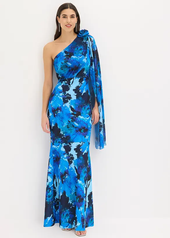 Aftonkl&auml;nning i one shoulder-stil med blomapplikation, bonprix