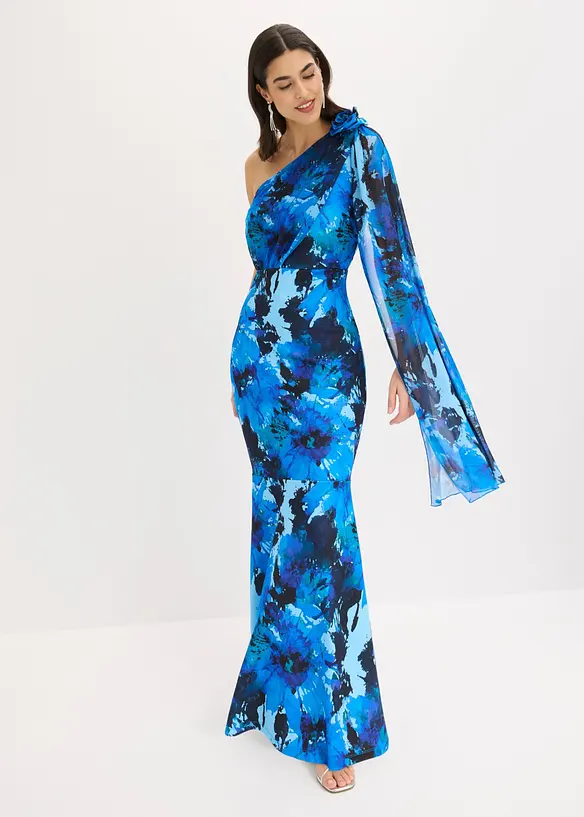 Aftonkl&auml;nning i one shoulder-stil med blomapplikation, bonprix