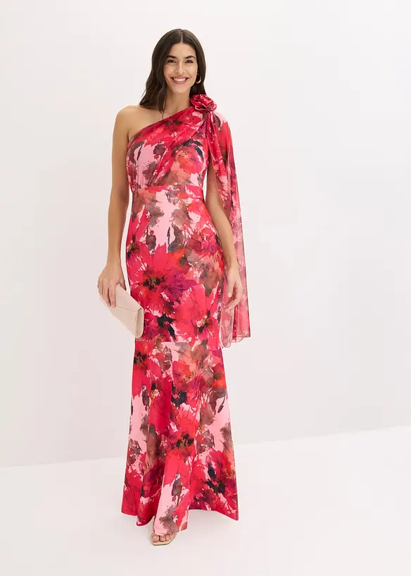 Aftonkl&auml;nning i one shoulder-stil med blomapplikation, bonprix