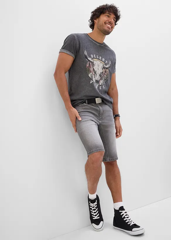 Stretchiga jeansshorts med f&ouml;rst&auml;rkt gren, Regular Fit, bonprix
