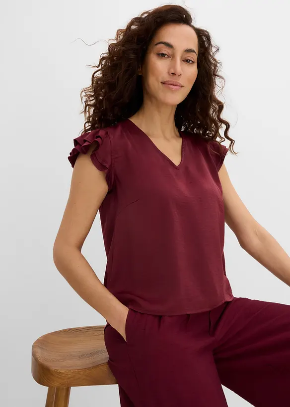 Blus med volanger, bonprix
