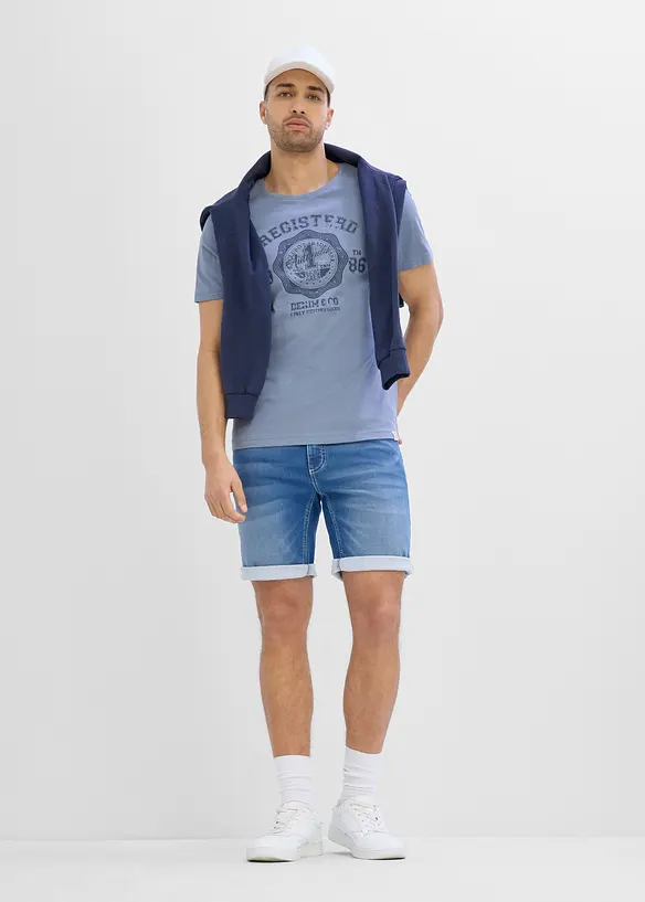 Jeansshorts i sweatshirtmaterial med res&aring;rlinning Regular Fit, bonprix