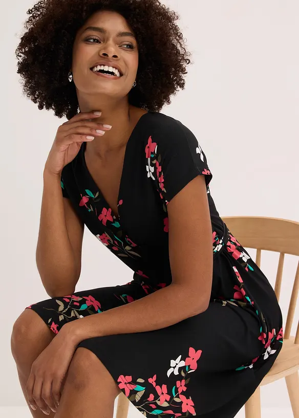 Jerseykl&auml;nning med omlottlook, bonprix