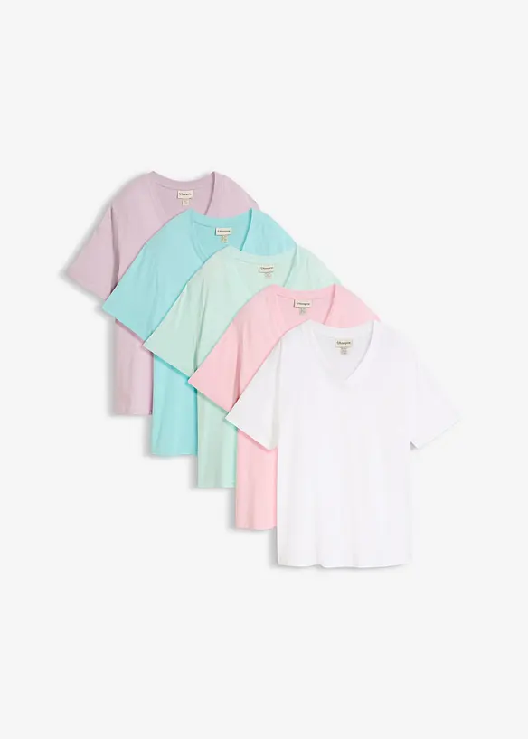 Vid l&aring;ng topp med V-ringning (5-pack), bonprix