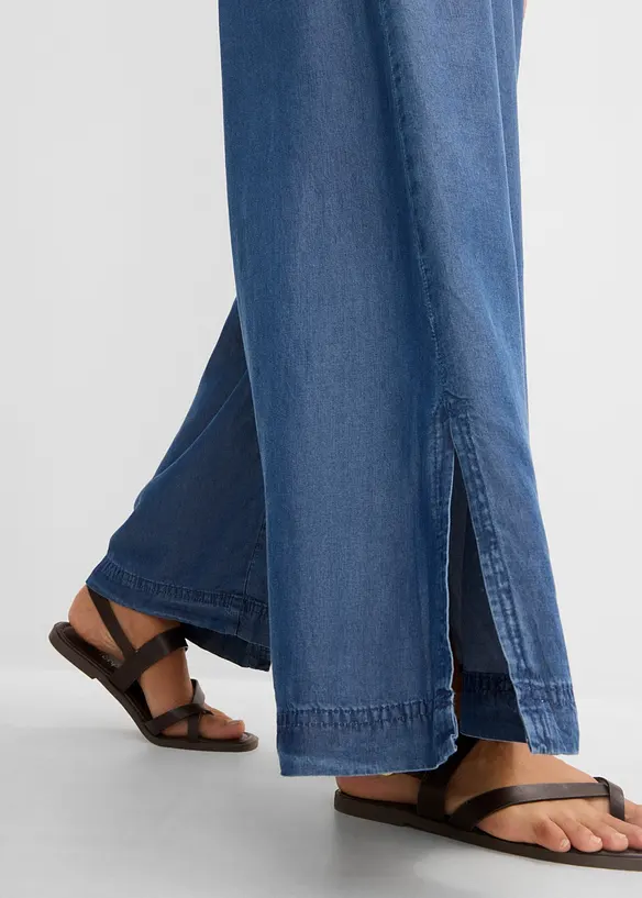 F&ouml;ljsamma palazzojeans med slits i sidan, 7/8-l&auml;ngd, bonprix