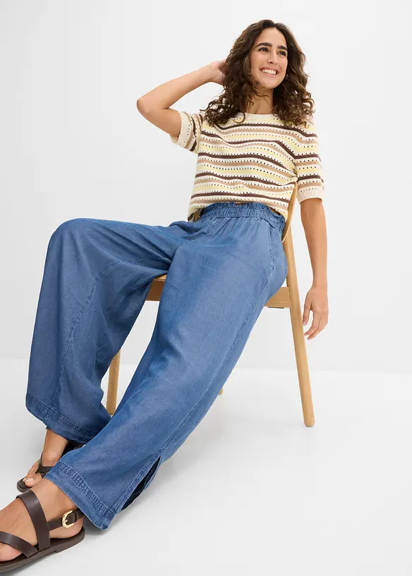 F&ouml;ljsamma palazzojeans med slits i sidan, 7/8-l&auml;ngd, bonprix