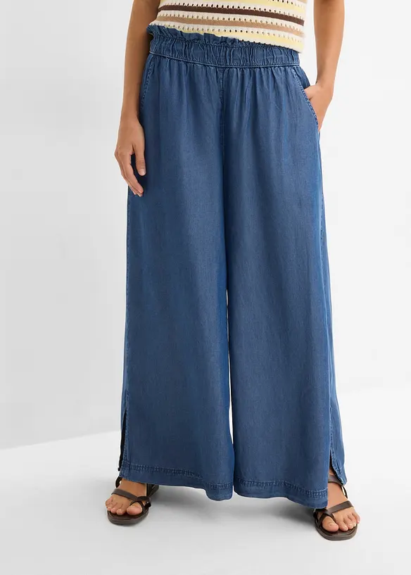 F&ouml;ljsamma palazzojeans med slits i sidan, 7/8-l&auml;ngd, bonprix