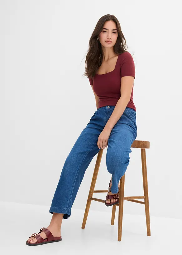 Cropped Wide Leg Jeans High Waist, med bekv&auml;m midja, bonprix