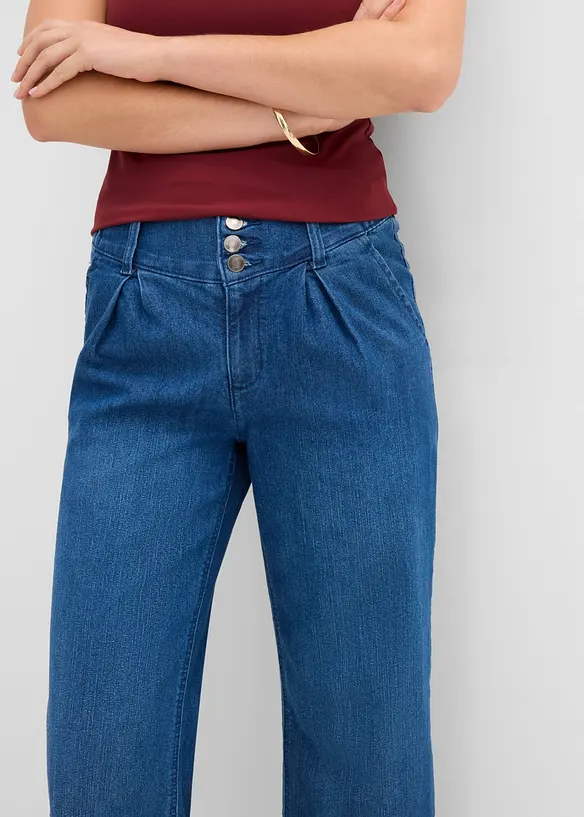 Cropped Wide Leg Jeans High Waist, med bekv&auml;m midja, bonprix