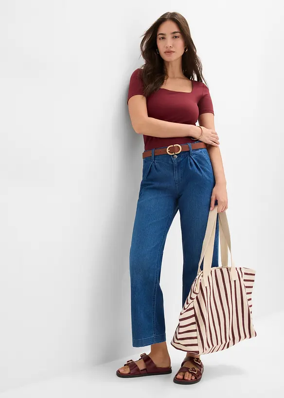 Cropped Wide Leg Jeans High Waist, med bekv&auml;m midja, bonprix