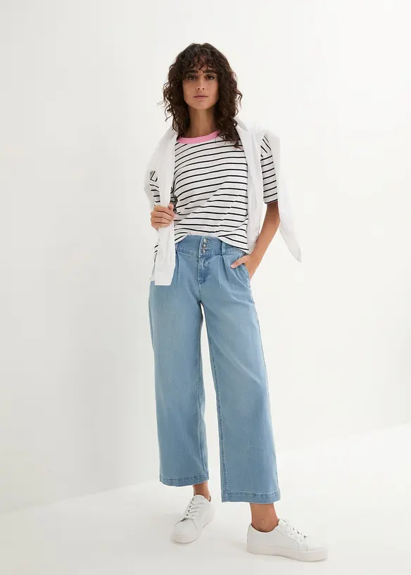 Cropped Wide Leg Jeans High Waist, med bekv&auml;m midja, bonprix