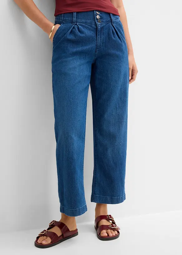 Cropped Wide Leg Jeans High Waist, med bekv&auml;m midja, bonprix