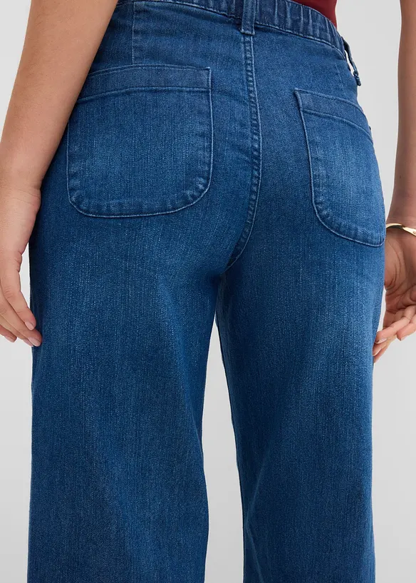 Cropped Wide Leg Jeans High Waist, med bekv&auml;m midja, bonprix