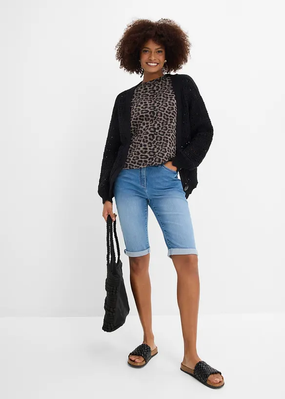 Jeansbermudas Mid Waist, med bekv&auml;m midja, bonprix