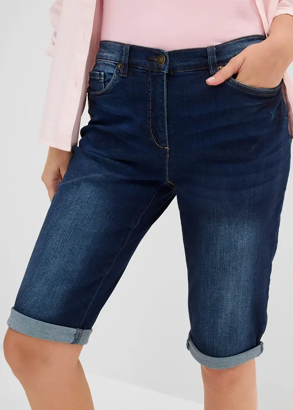 Jeansbermudas Mid Waist, med bekv&auml;m midja, bonprix