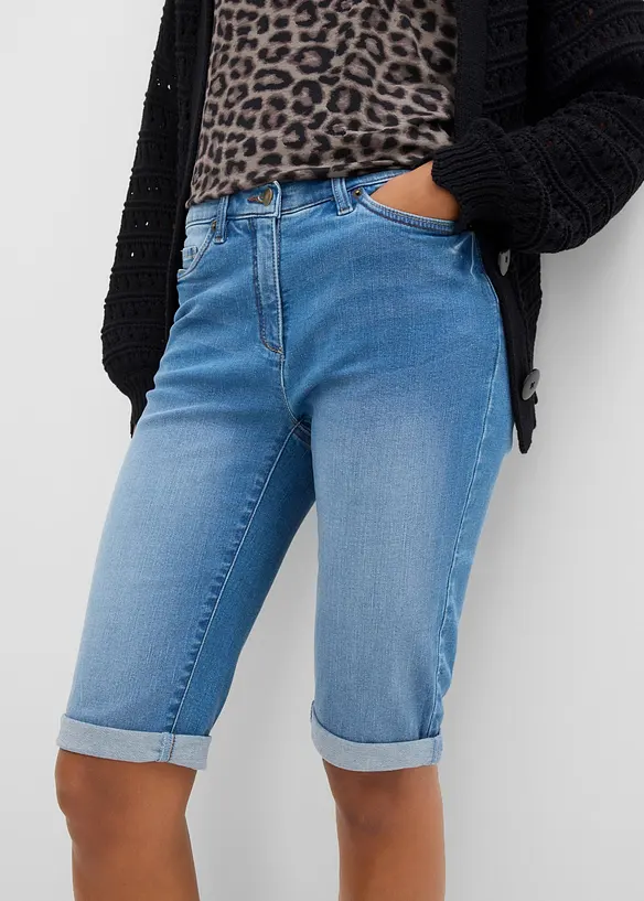 Jeansbermudas Mid Waist, med bekv&auml;m midja, bonprix