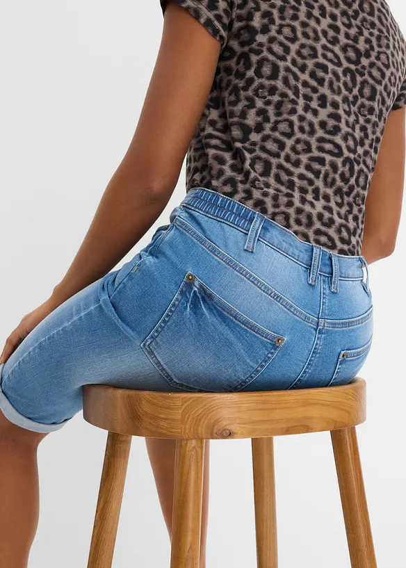 Jeansbermudas Mid Waist, med bekv&auml;m midja, bonprix
