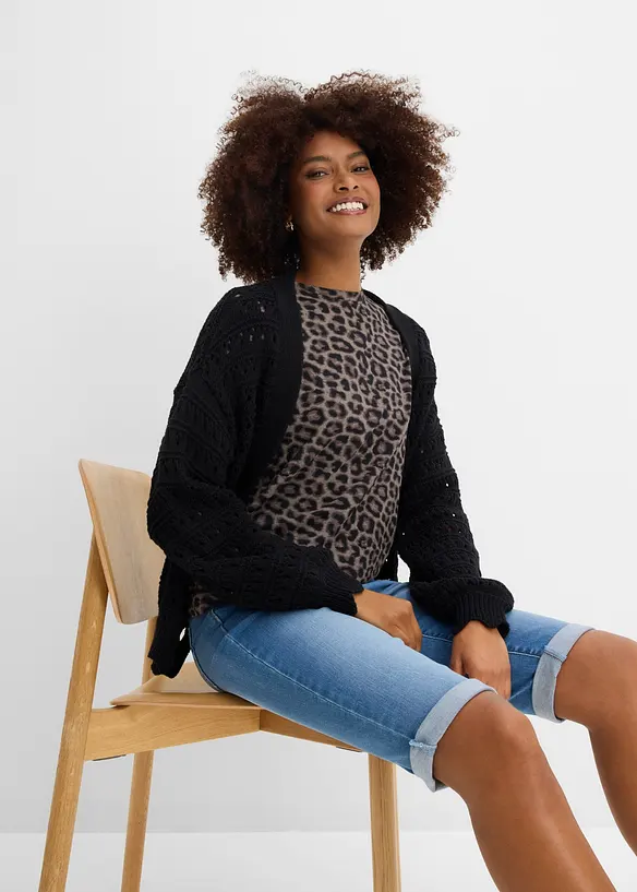 Jeansbermudas Mid Waist, med bekv&auml;m midja, bonprix