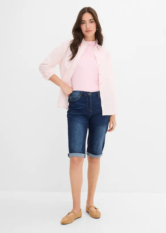 Jeansbermudas Mid Waist, med bekv&auml;m midja, bonprix