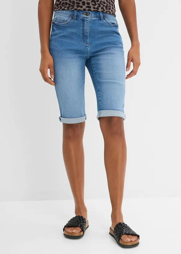 Jeansbermudas Mid Waist, med bekv&auml;m midja, bonprix