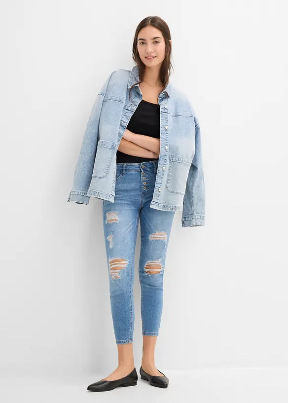 Korta stupr&ouml;rsjeans med destroyed-look, bonprix