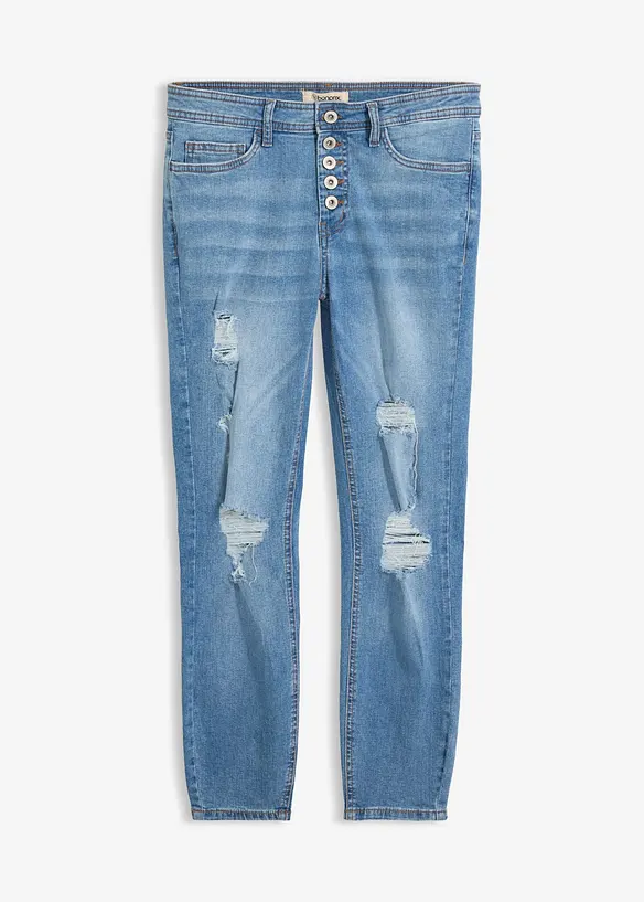 Korta stupr&ouml;rsjeans med destroyed-look, bonprix