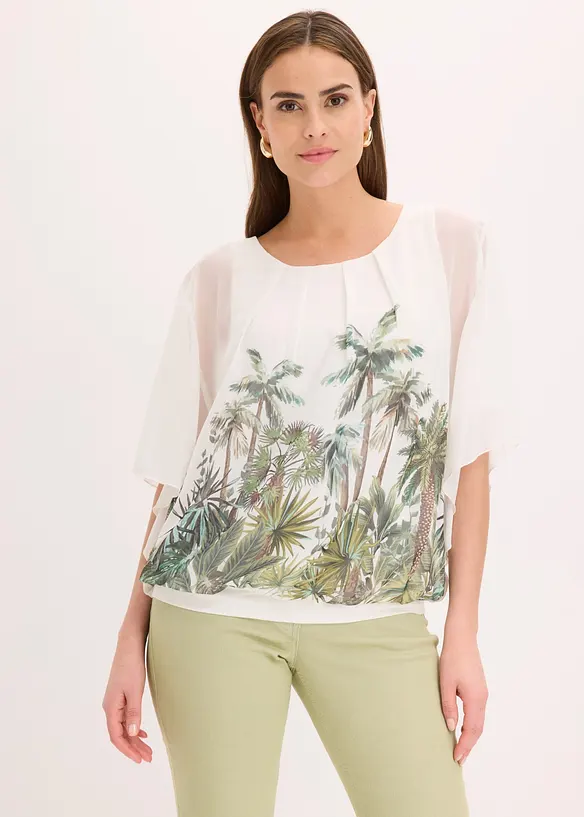 Chiffongblus med linne, bonprix