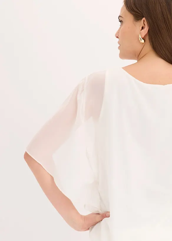 Chiffongblus med linne, bonprix