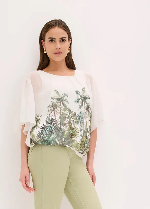 Chiffongblus med linne, bonprix