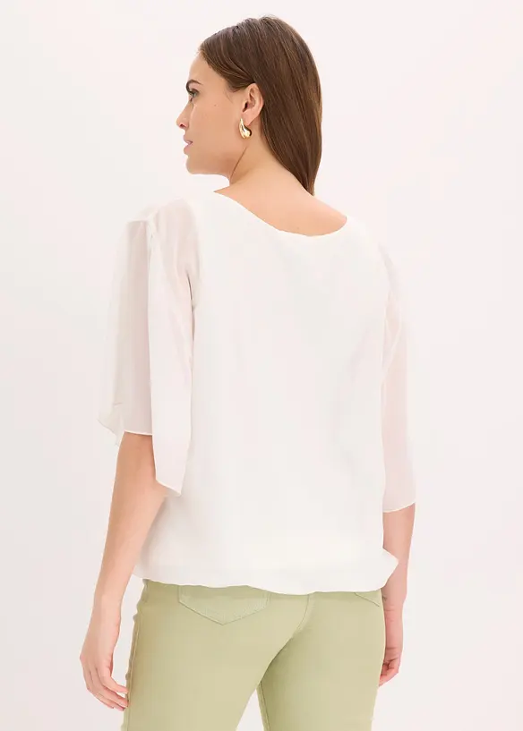 Chiffongblus med linne, bonprix