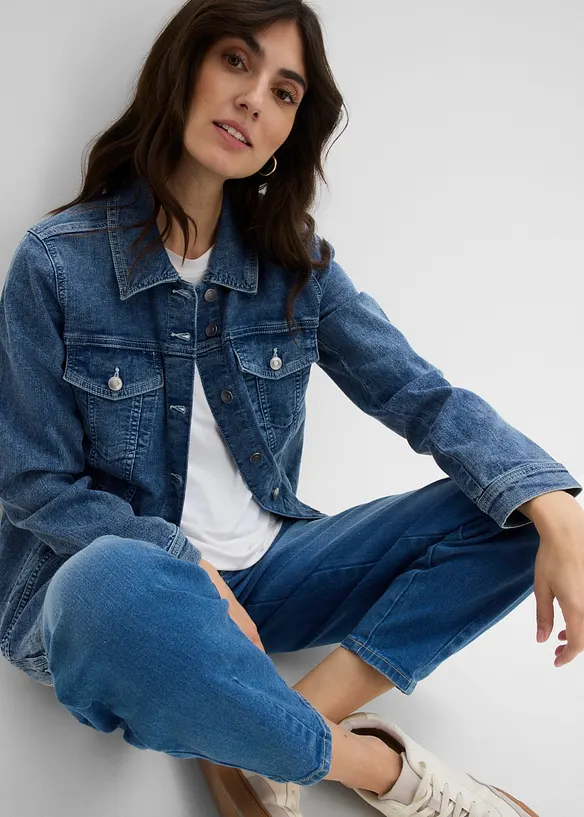 Stretchig jeansjacka, boyfriendmodell, bonprix