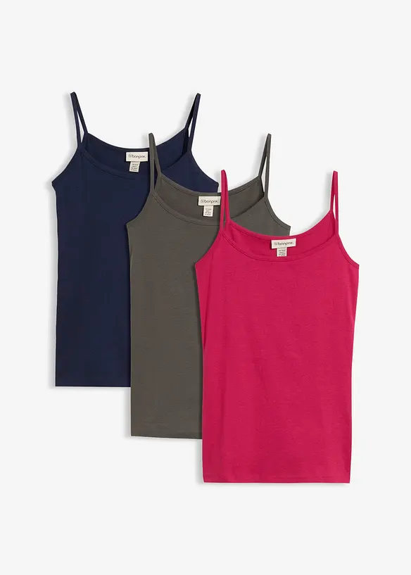 Linne med smala axelband (3-pack), bonprix