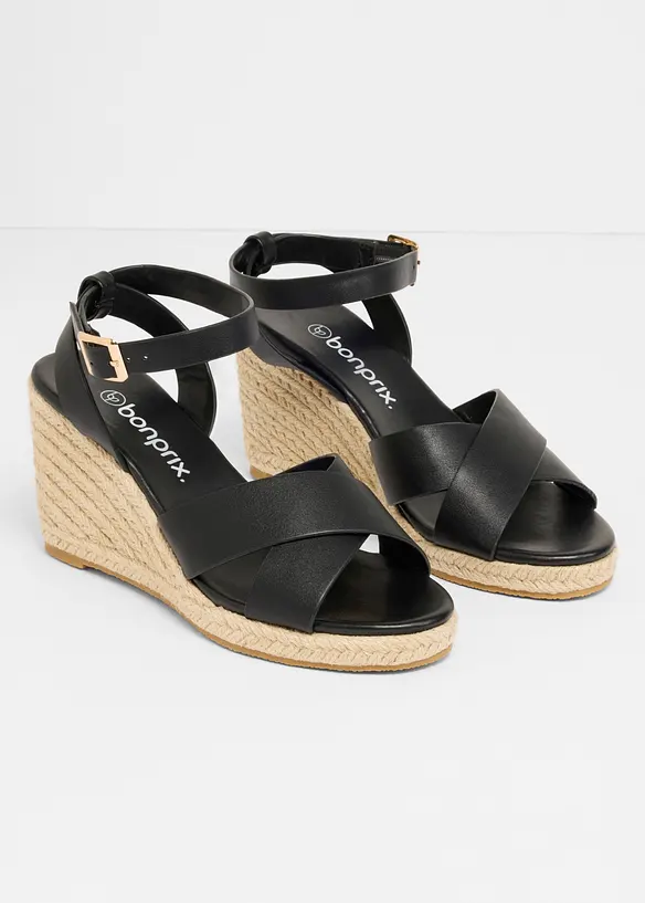 Sandalett med kilklack i baststil, bonprix