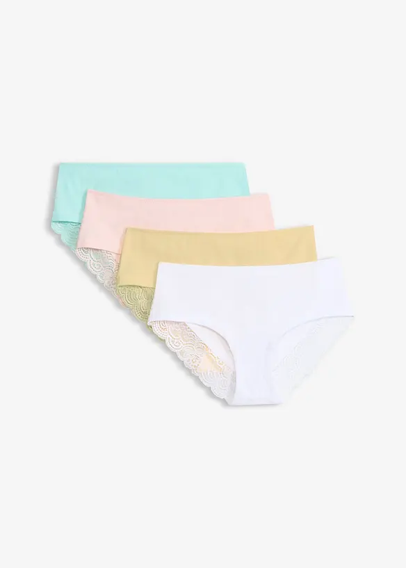 Hipstertrosa med mjuk bomull och spetsb&aring;rd (4-pack), bonprix