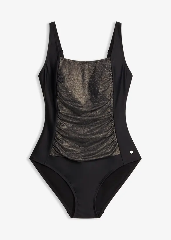 Bikini med gl&auml;nsande inf&auml;llning och medelh&ouml;g formande effekt, bonprix