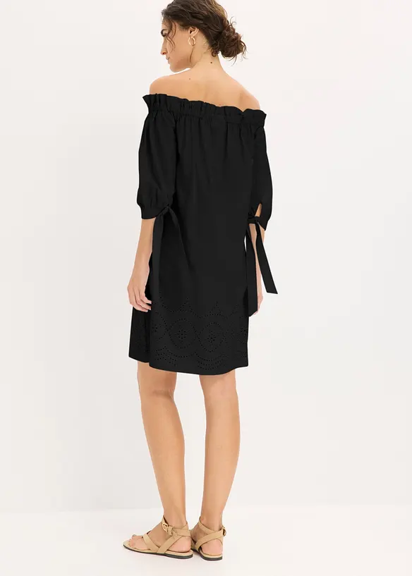 Off shoulder-kl&auml;nning i bomull med h&aring;lbroderi, bonprix