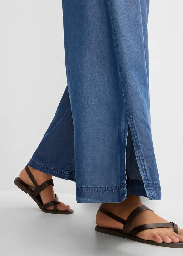 F&ouml;ljsamma palazzojeans med slits i sidan, 7/8-l&auml;ngd, bonprix