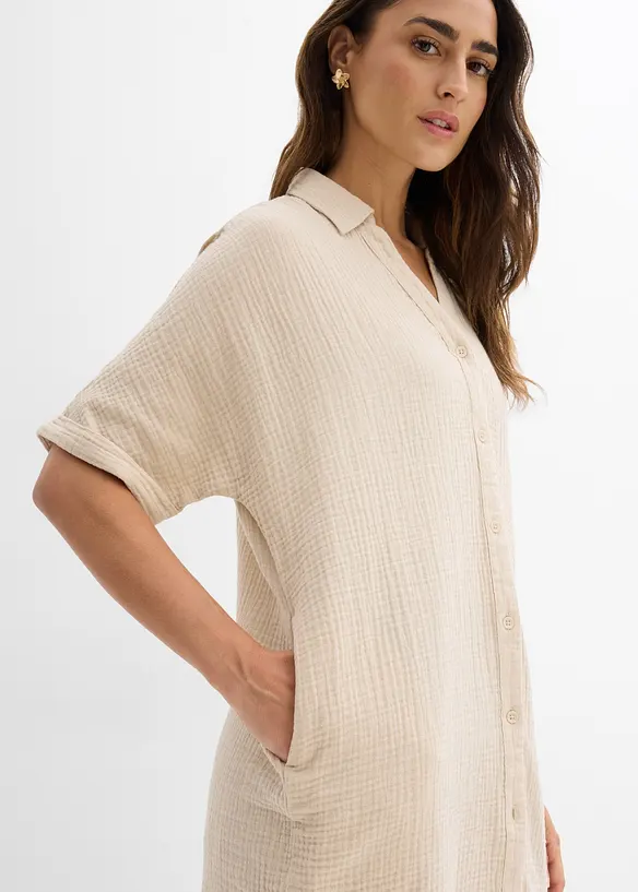L&aring;ng blus i oversizemodell av bomullsmuslin, bonprix