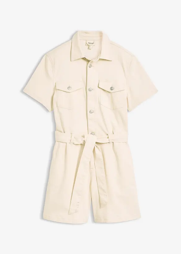 Jeansjumpsuit med korta &auml;rmar, bonprix