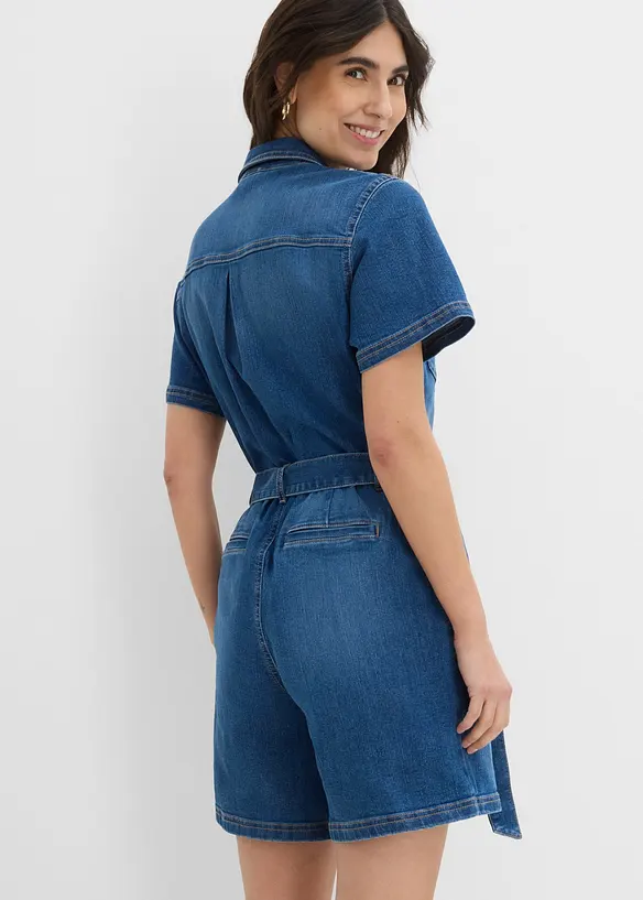 Jeansjumpsuit med korta &auml;rmar, bonprix