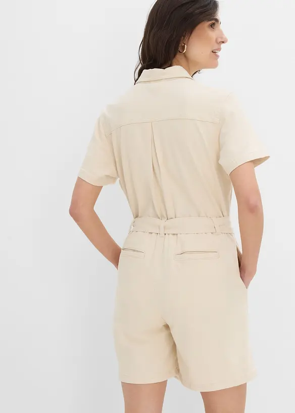 Jeansjumpsuit med korta &auml;rmar, bonprix