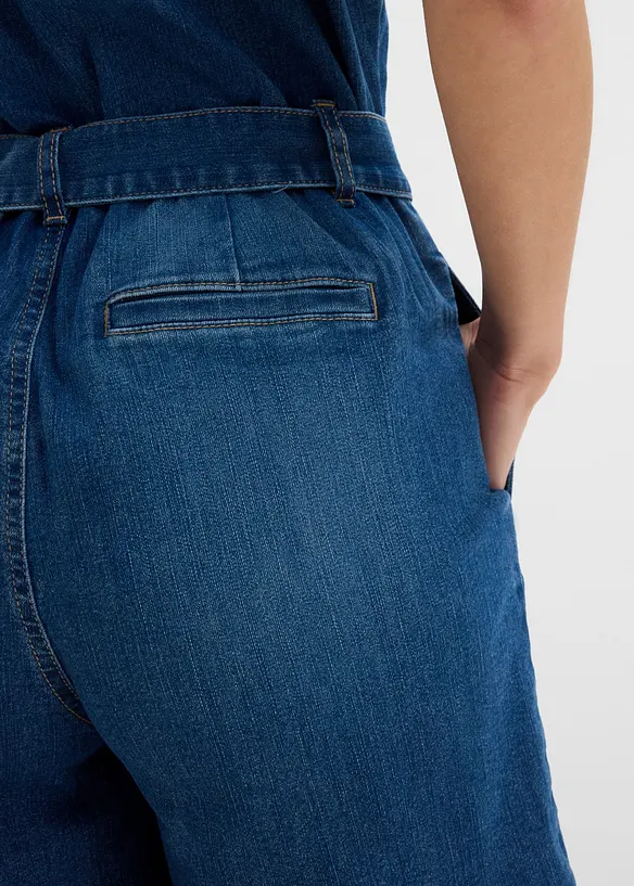 Jeansjumpsuit med korta &auml;rmar, bonprix
