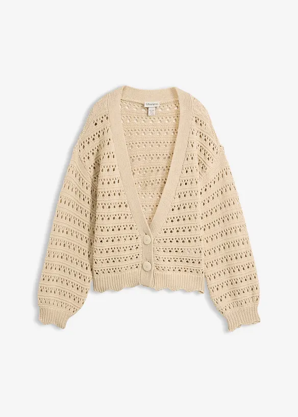 Cardigan med h&aring;lm&ouml;nster av ren bomull, bonprix