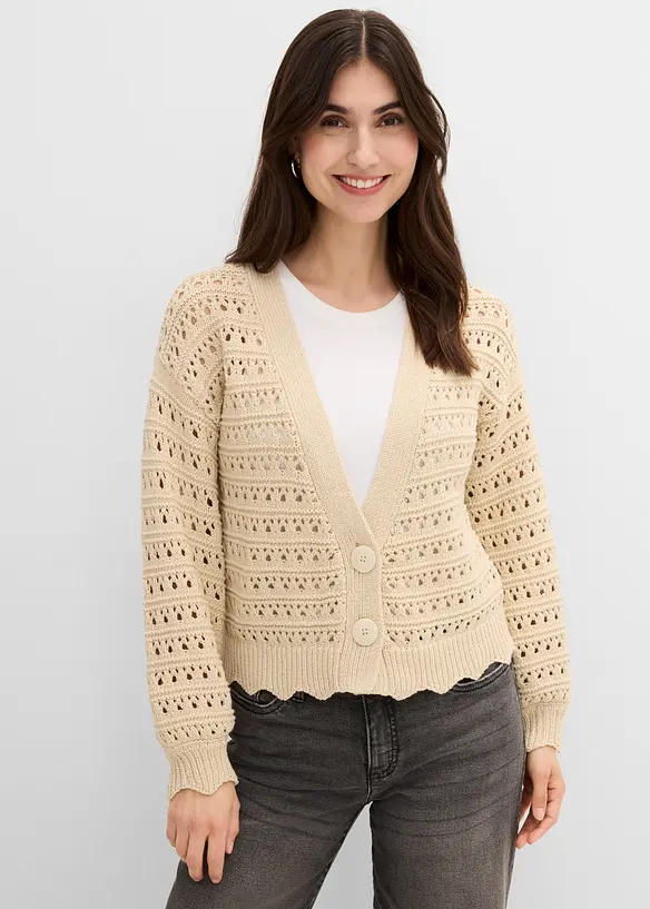 Cardigan med h&aring;lm&ouml;nster av ren bomull, bonprix